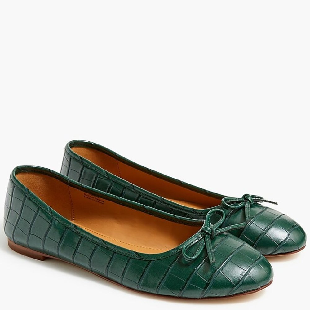 J. Crew Crocodile-embossed ballet flats -  Green/Emerald (Item AZ950) - Size 9
